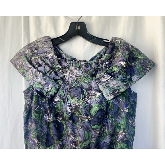 Vintage 80s Alice Of California Junior Midi Dress Peacock Feather Abstract Art - Picture 2 of 7